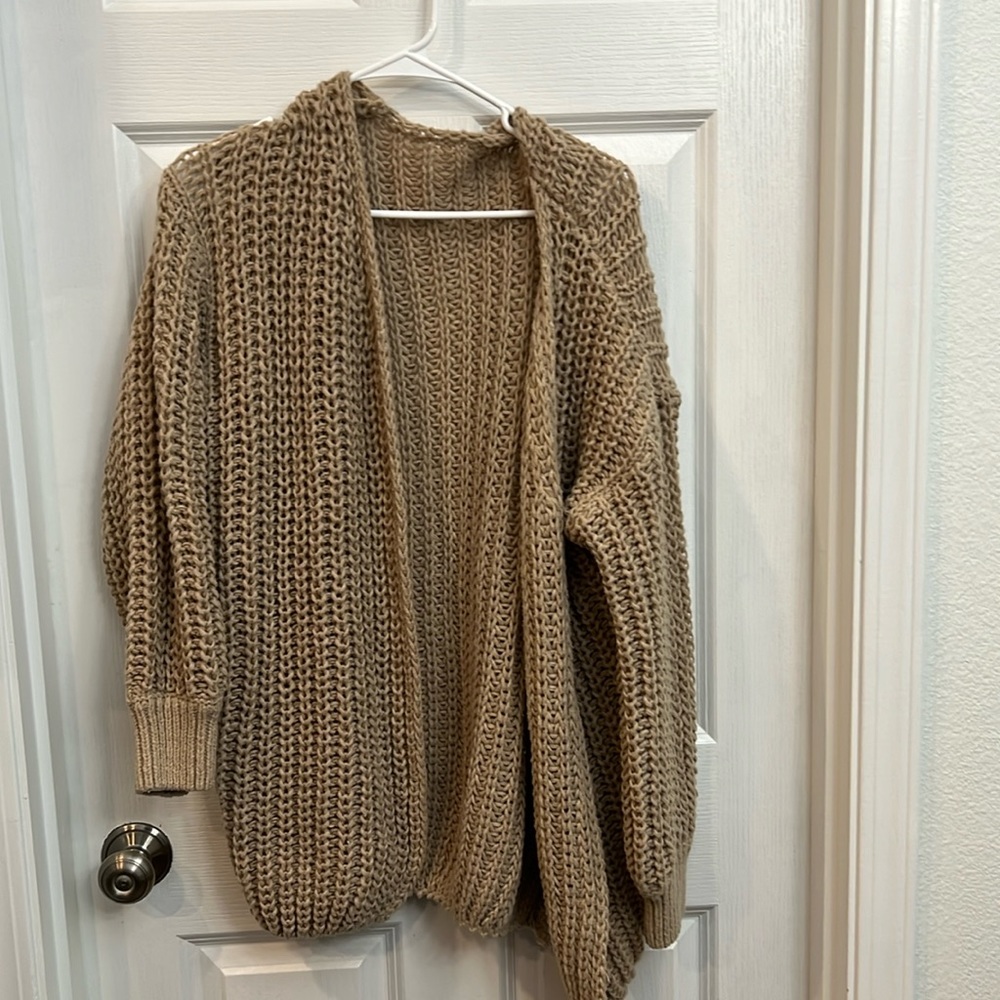 Oversized Knit Cardigan - Cream/Tan